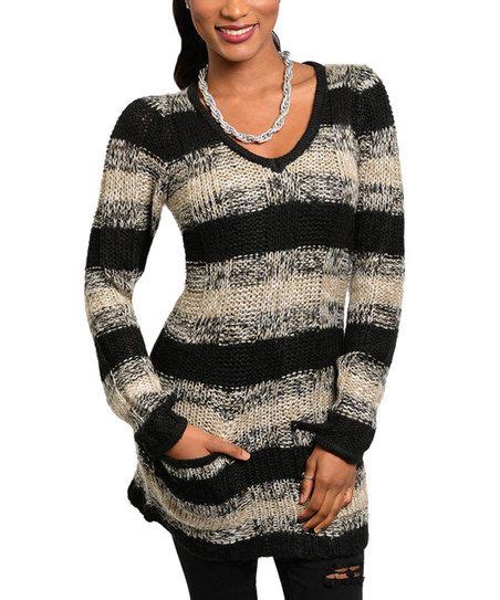 Black And Tan Stripe V Neck Sweater Zulily Striped Knit Vneck