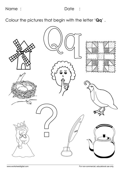 Color The Pictures Which Start With Letter Q Worksheet Artofit