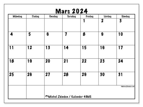 Kalender Mars 2024 För Att Skriva Ut “48ms” Michel Zbinden Fi