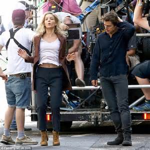 Annabelle Wallis In Fitted White T Shirt With Tom Cruise On Set Of The