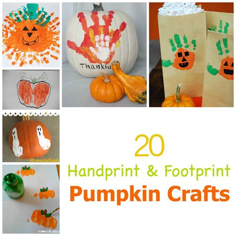 Kids Handprint And Footprint Pumpkin Crafts Emma Owl