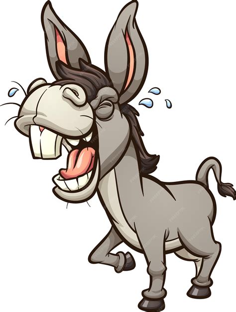 Premium Vector Laughing And Braying Gray Donkey With Big Teeth In