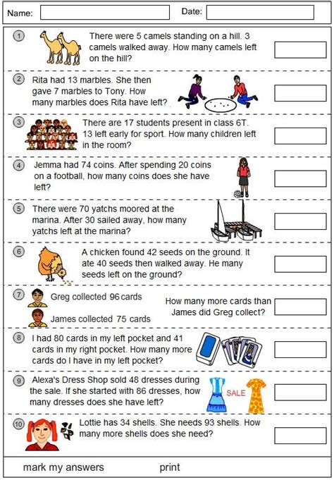 Problem Solving Using Subtraction Mathematics Skills Online