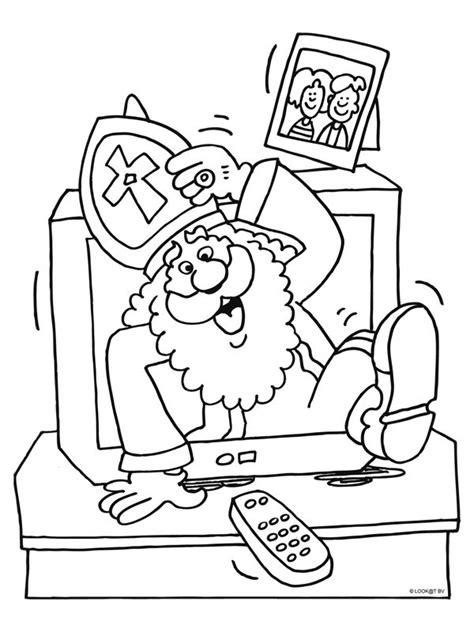 Kleurplaat Sinterklaas stapt uit de TV Kleurplaten.nl Sinterklaas