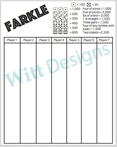 Pdf Farkle Scorecard 11x17 Instant Download File Etsy