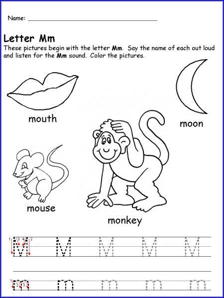 Teach Child How To Read Letter M Worksheets For Kindergarten Free