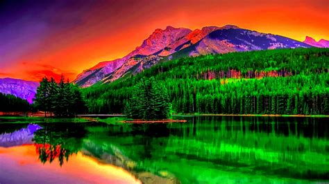 Body Of Water Surrounded Trees Near Mountain Hd Wallpaper Wallpaper Flare