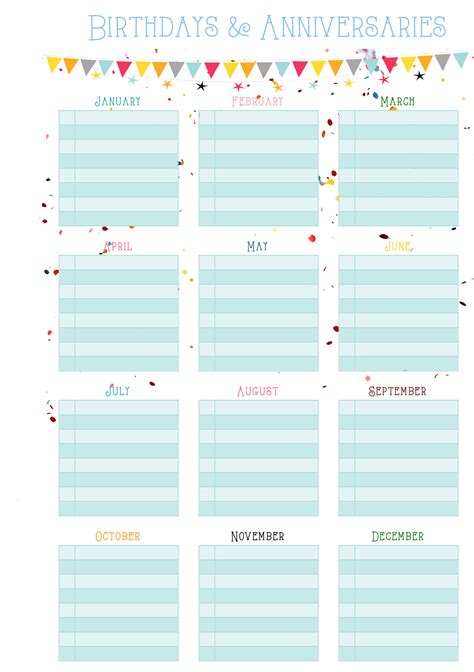 Mswenduhh Planning And Printable Birthdays And Anniversaries On One Page