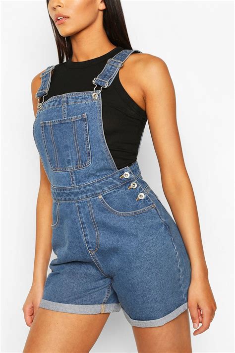 Denim Overall Short Boohoo Denim Women Denim Overalls Shorts