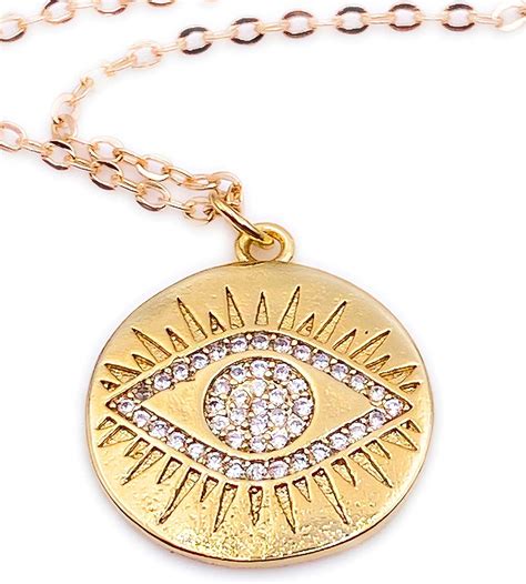 Amazon Com 18K Gold Plated Evil Eye Vintage Pendant Necklace For Women