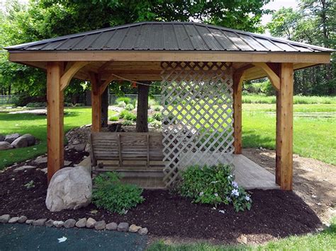 Pavilion with dark brown metal roof | Patio gazebo ...
