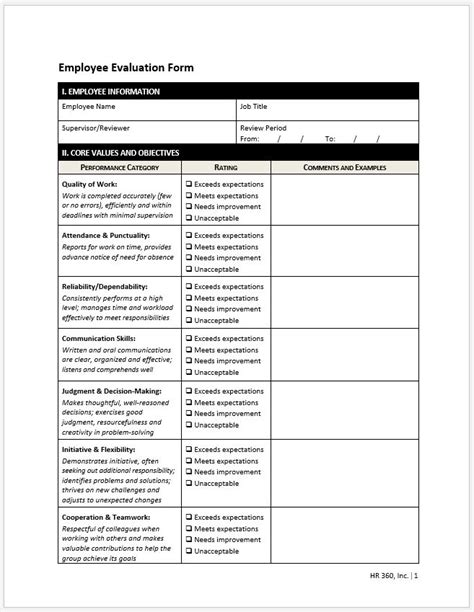 Pdf Downloadable Free Employee Evaluation Form Template Word