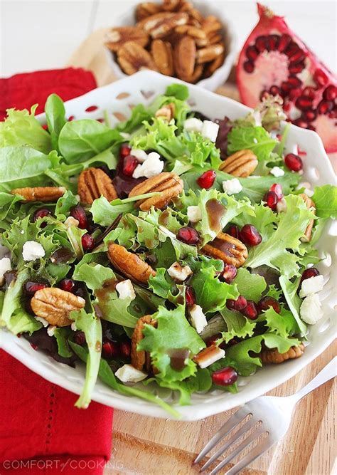 Mixed Green Salad With Pomegranate Seeds Feta And Pecans The Comfort