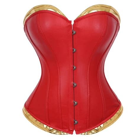 red faux leather corsets bustiers waist slimming overbust corset lace up steampunk corselet plus