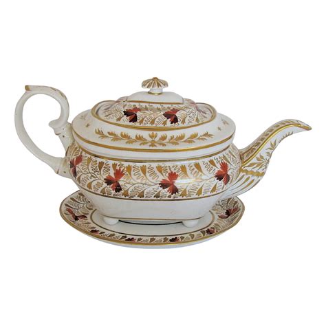 Antique Bloor Derby Teapot And Stand Regency C 1815 Tea Pots
