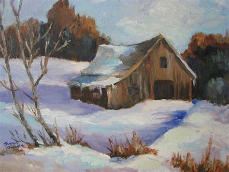 The Old Barn In Winter Painting By Sharon Franke