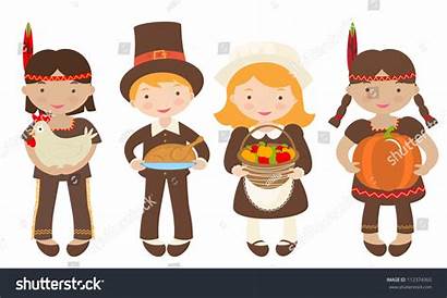 Thanksgiving Indians Sharing Pilgrims Illustration Illustrations