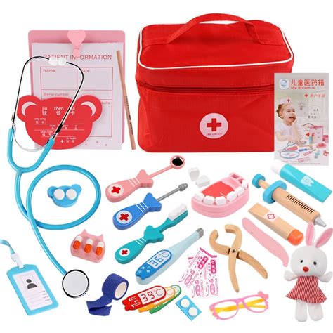 Kids Wooden Toys Pretend Play Doctor Set Nurse Injection Medical Kit