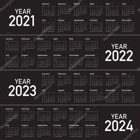 Año 2021 2022 2023 2024 Plantilla De Diseño De Vectores De Calendario