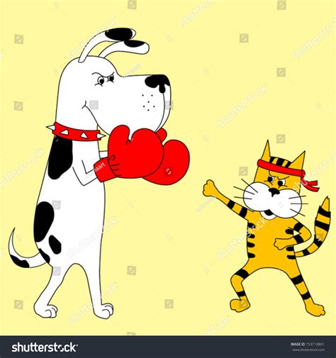 Vector Illustration Cat Dog Fighting Boxing Stock Vector 153710801