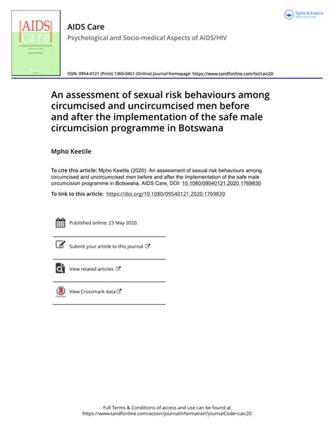 Pdf An Assessment Of Sexual Risk Behaviours Among Circumcised And