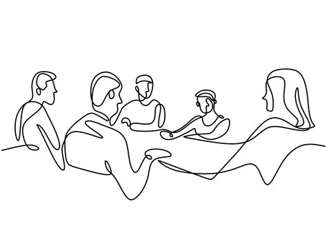 Continuous One Line Drawing Of Group Of Business People Having Discussion In Conference Room