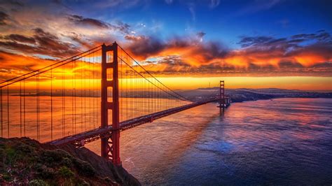 Bridges Sunrise Sunset Golden Gate Bridgelandscape United States Of