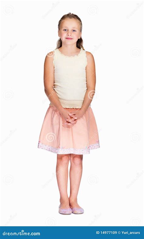 Little Girl Standing Isolated Against White Stock Image Image Of Life