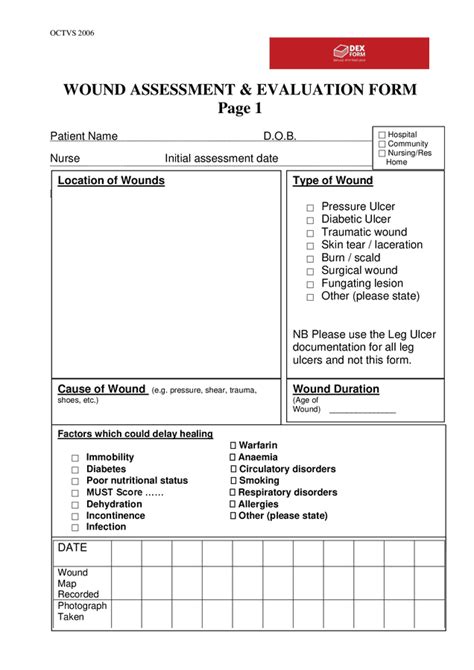 Wound Assessment And Evaluation Form In Word And Pdf Formats