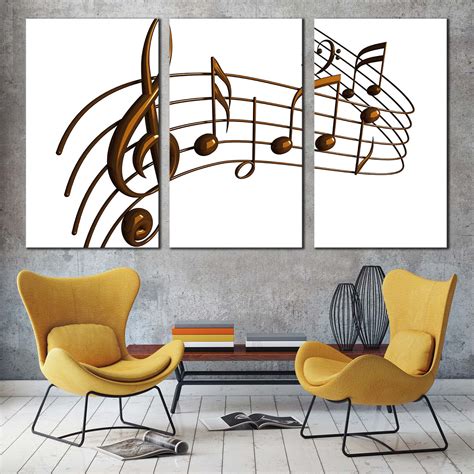Music Notes Canvas Wall Art, White Modern Abstract Music 3 Piece Canvas Print, Brown Music Notes ...