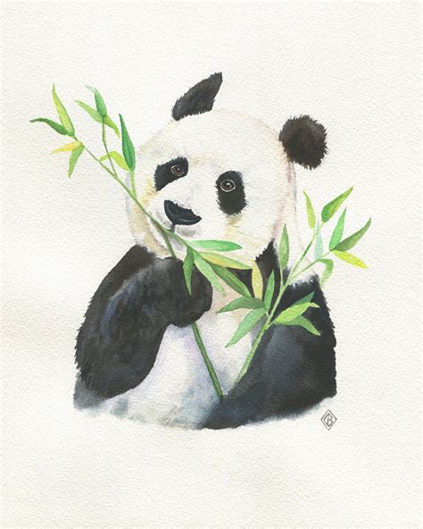 Panda Eating Bamboo Original Watercolor Painting Kids Wall Etsy