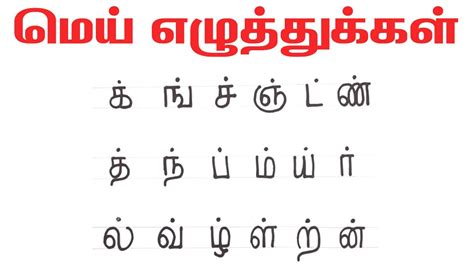 Tamil Mei Ezhuthu மெய் எழுத்துக்கள் Learn Tamil Alphabets How To