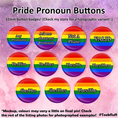 Pride Flag and Pronouns 32mm Butttons LGBT Lesbian Gay | Etsy