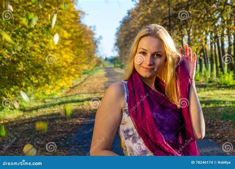 Beautiful Woman In Autumn Park Stock Photo Image Of Smiling Happy