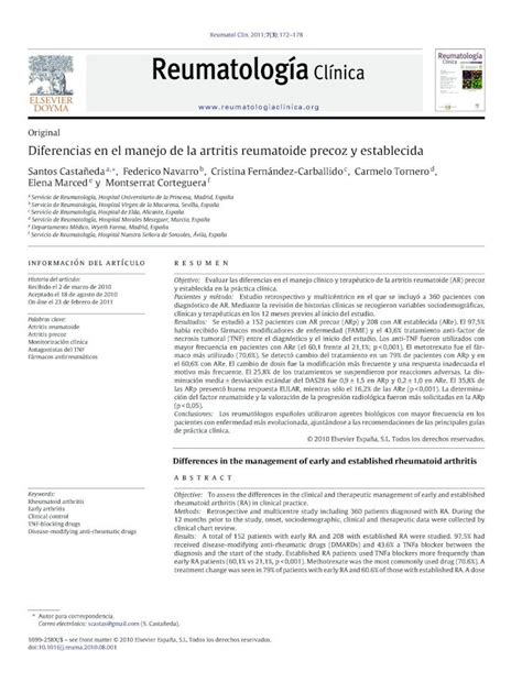 PDF Diferencias En El Manejo De La Artritis Reumatoide Precoz Y