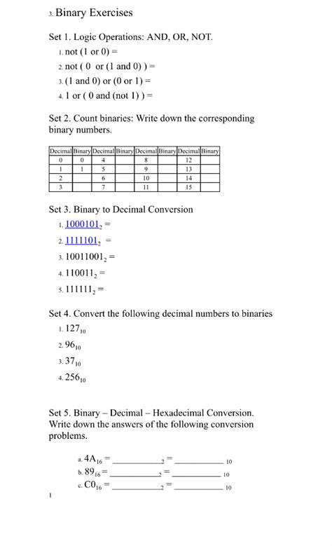 Solved 3 Binary Exercises Set 1 Logic Operations And Or