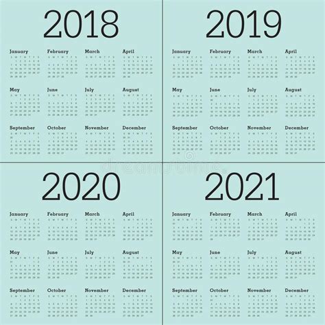 O Ano 2018 2019 2020 2021 2022 2023 Calendar O Vetor Ilustração Do
