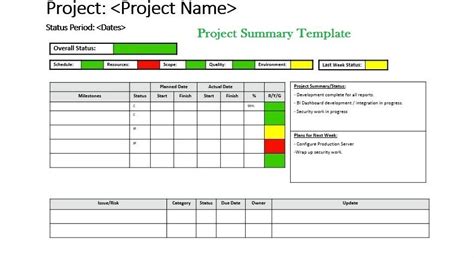Project Summary Template Project Planning Template Project Status