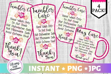 Tumbler Care Card Pack PNG Print And Cut Pink Tropical By Glossy Cup Creations TheHungryJPEG