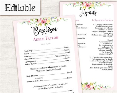 Free printables, food ideas, shopping lists with links and more for an lds baptism or baptism preview. Baptism Program, Editable PDF, Printable Digital Handout ...