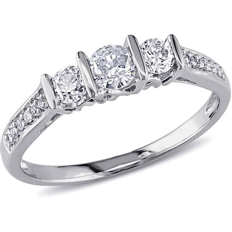 12 Carat T W Three Stone Diamond Engagement Ring In 10kt White Throughout Walmart White Gold Wedding Bands 