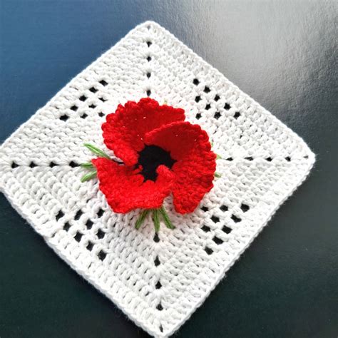 Granny Square Poppy Pattern Crochet Granny Square Flower Etsy