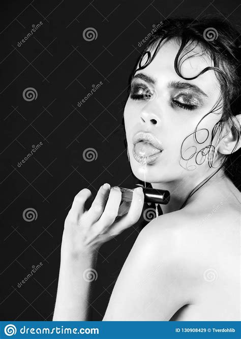 sensual girl with closed eyes and saliva dripping from mouth stock image image of sensual