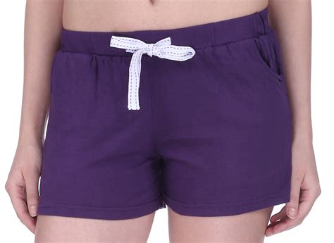 Buy Women Cotton Night Shorts In Available Purple Color Plain Casual