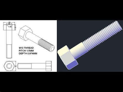 Autocad D Modeling Of Nut Bolt M Bolt Thread Isometric Projection Isometric View D