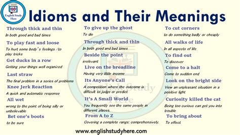 30 Most Common Idioms And Definitions English Study Here