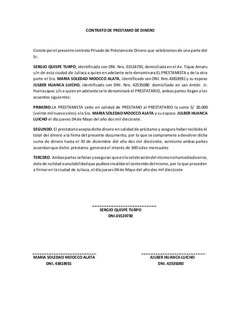 Contrato De Prestamo De Dinero