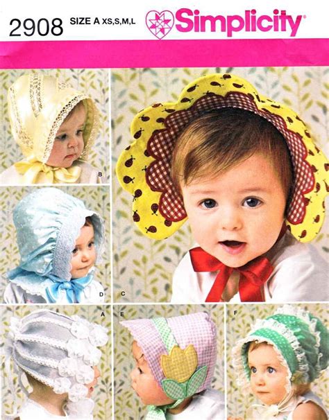 Simplicity Sewing Pattern 2908 Babies Toddlers Hats Bonnets