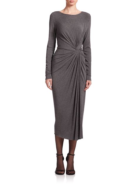 Lyst - Donna Karan Jersey Twist-knot Dress in Gray
