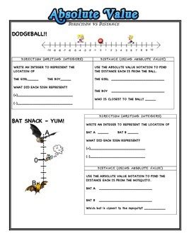 Absolute Value n Integers Worksheets by Math Emporium | TpT